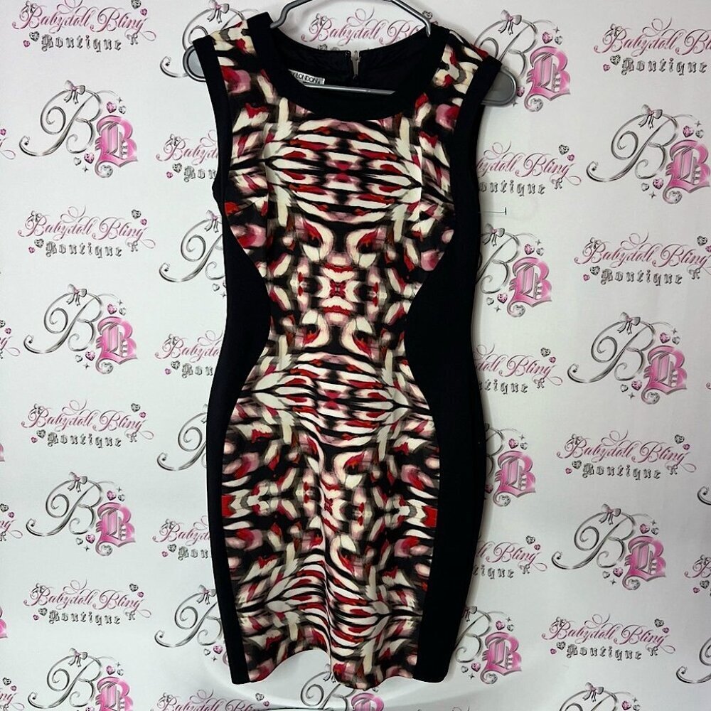Maggy London dress blurry tight Black and Brown Bodycon Mini Dress swirl sexy
